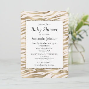 Gold Cream Zebra Print Invitation
