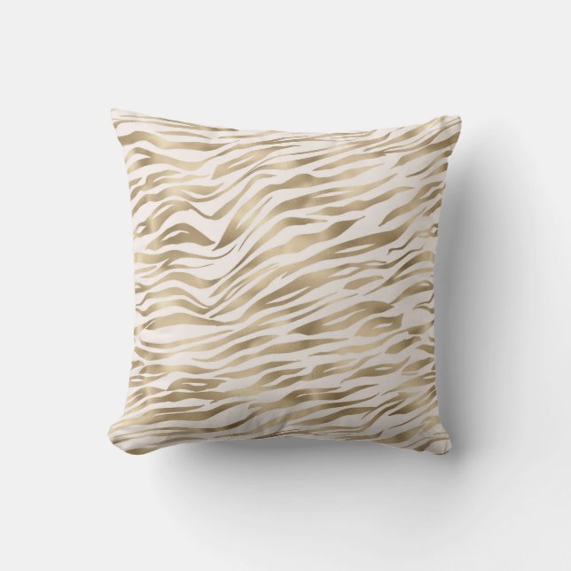 Gold Cream Zebra Print          Throw Pillow (Front)