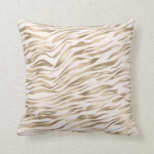 Gold Cream Zebra Print          Throw Pillow
