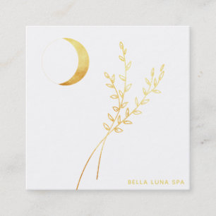 *~*  Gold Crescent Moon Golden Foliage Leaves Square Business Card