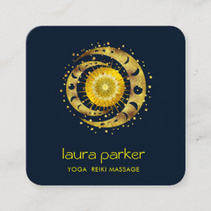 Gold Crescent Moon Mystic Lotus Eye Celestial Star Square Business Card