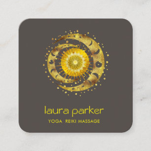Gold Crescent Moon Mystic Lotus Eye Celestial Star Square Business Card