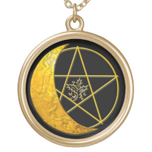Gold Crescent Moon & Pentacle Necklace - 1