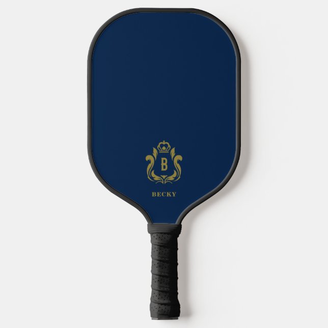Gold Crest B Monogram Midnight Blue  Pickleball Paddle (Front)