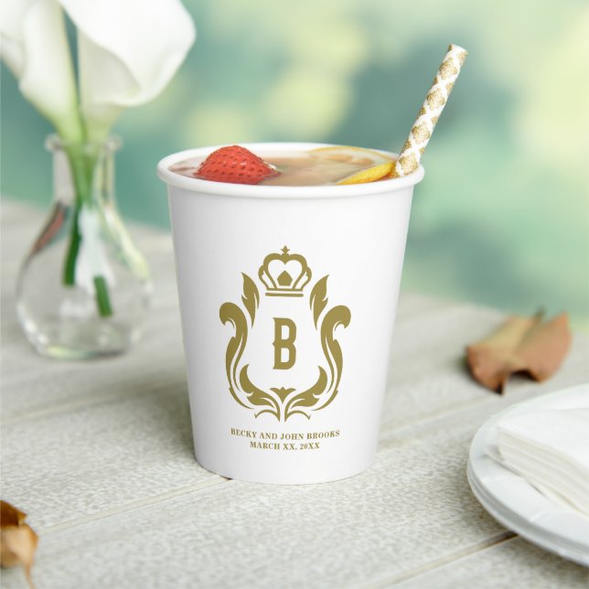 Gold Crest B Monogram Paper Cups (Insitu)