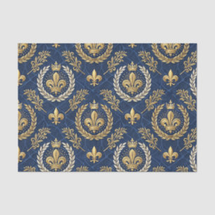 Gold Crest Blue Velvet Royal Damask Design Pattern Tissue Paper