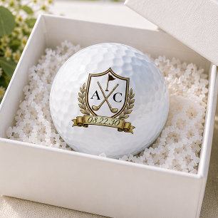 Gold Crest Initials Date Wedding Favours Golf Balls