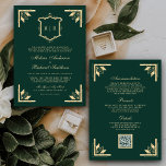 Gold Crest Monogram QR Code Emerald Green Wedding Invitation<br><div class="desc">Amaze your guests with this elegant wedding invite featuring beautiful vintage crest and modern typography with QR Code for online RSVP. Simply add your event details on this easy-to-use template to make it a unique personalized one-of-a-kind invitation.</div>