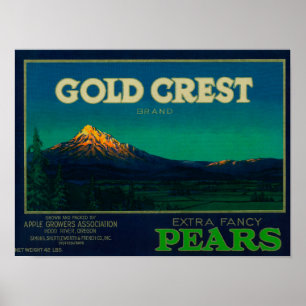Gold Crest Pear Crate LabelHood River, OR Poster