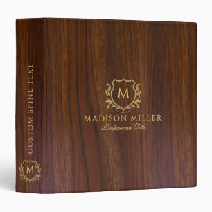 Gold Crest Scrolls on Dark Brown Wood Binder