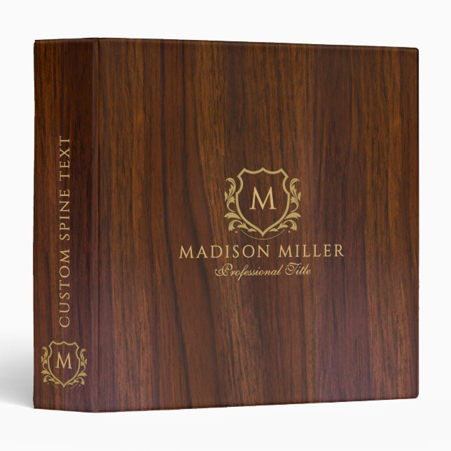 Gold Crest Scrolls on Dark Brown Wood Binder (Front/Spine)