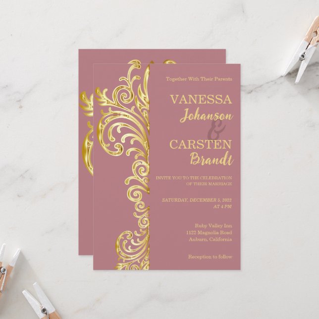 Gold Crest Wedding Invitation (Front/Back In Situ)