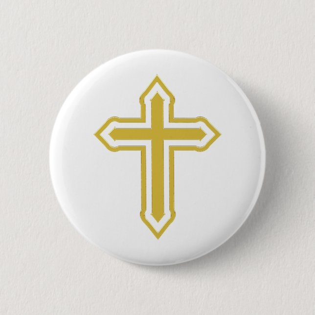 Gold Cross 2 Inch Round Button (Front)