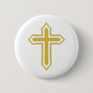 Gold Cross 2 Inch Round Button
