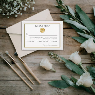 Gold Cross and Chalice Catholic Wedding  RSVP Card