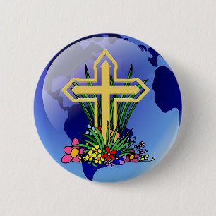 Gold Cross and Flowers 2 Inch Round Button