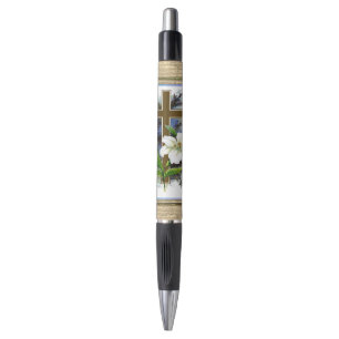 Gold Cross And Flowers Pen