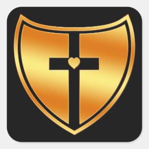 Gold Cross and Heart Shield Square Sticker