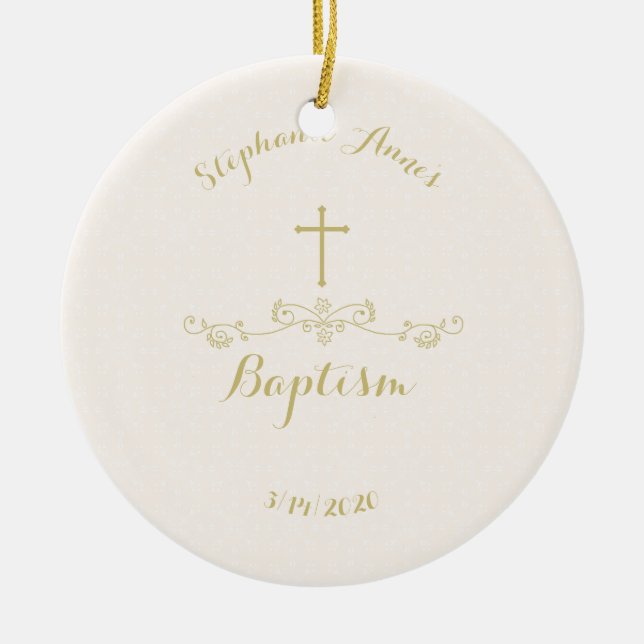 Gold Cross and Laurels Ceramic Ornament (Front)