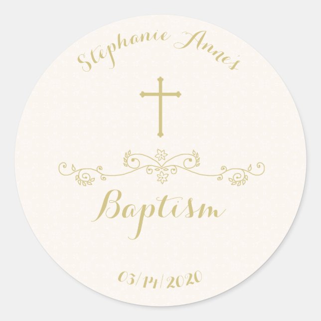 Gold Cross and Laurels Classic Round Sticker (Front)