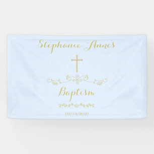 Gold Cross and Laurels in Light Blue Banner