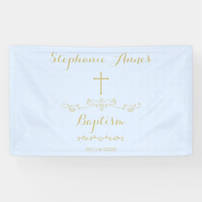 Gold Cross and Laurels in Light Blue Banner (Horizontal)