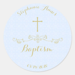 Gold Cross and Laurels in Light Blue Classic Round Sticker