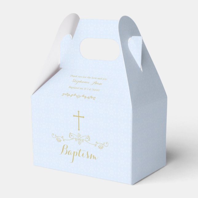 Gold Cross and Laurels in Light Blue Favor Box (Front Side)