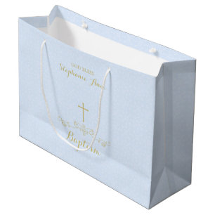 Gold Cross and Laurels in Light Blue Large Gift Bag