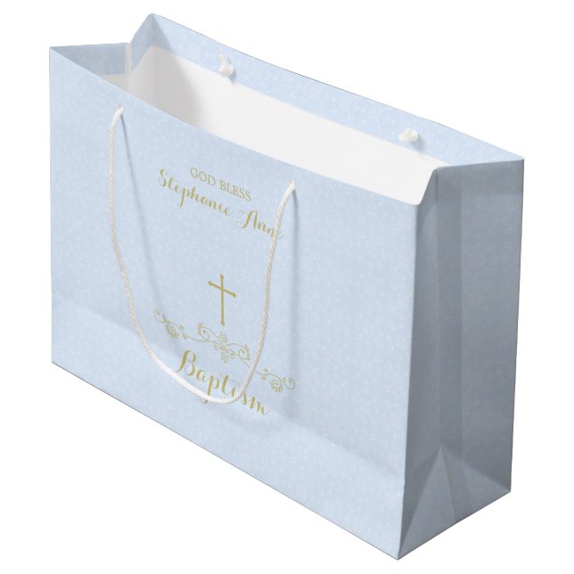 Gold Cross and Laurels in Light Blue Large Gift Bag (Front Angled)