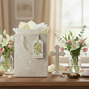 Gold cross and pink roses custom Easter  Gift Tags