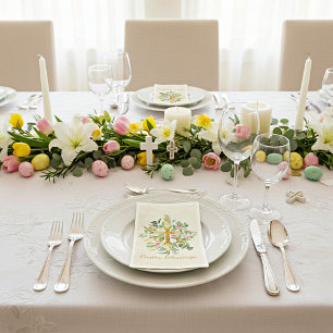 Gold cross and pink roses custom Easter Napkin
