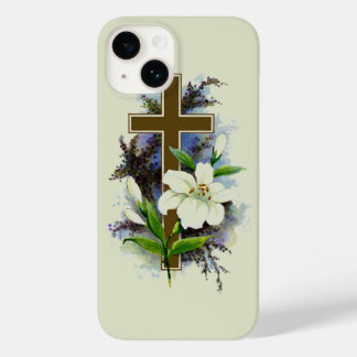 Gold Cross And White Flower Case-Mate iPhone 14 Case