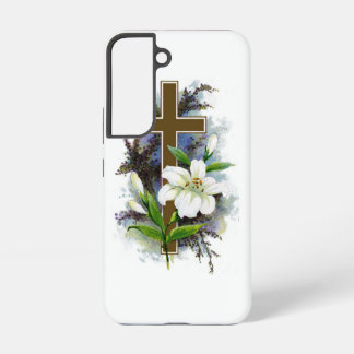 Gold Cross And White Flower Samsung Galaxy Case