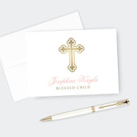 Gold Cross Baby Girl Baptism Pink Blessed