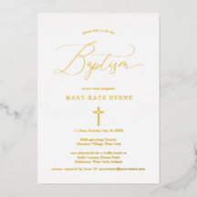 Gold Cross Baptism Elegant Announcement &
