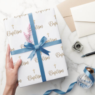 Gold Cross Baptism Repeat pattern Christian Wrapping Paper
