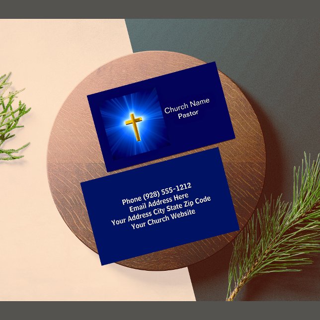 Gold Cross Blue Sky Church Pastor Cartes de visite (Gold Cross Blue Sky Church Pastor Business Cards)