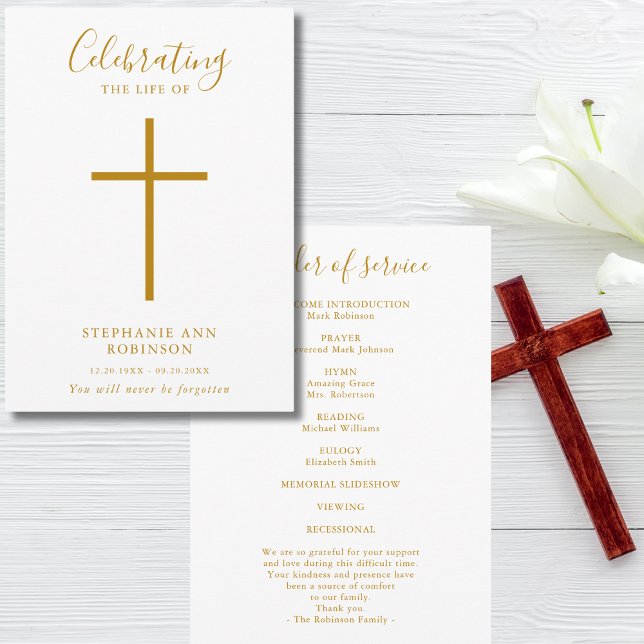 Gold Cross Celebration of Life Order of Service Program (Creator Uploaded)