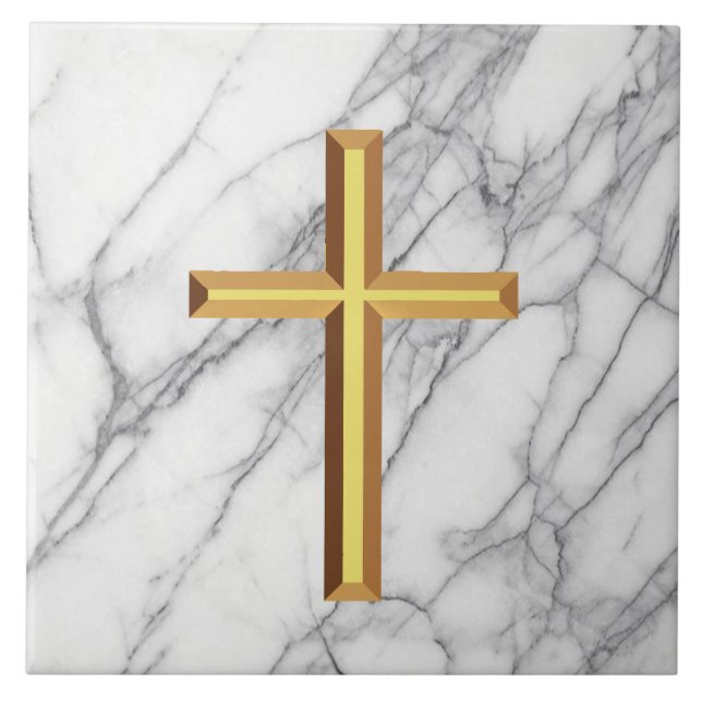 Gold Cross Ceramic Tile (Front)