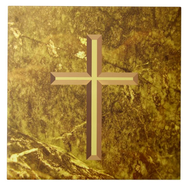 Gold Cross Ceramic Tile (Front)