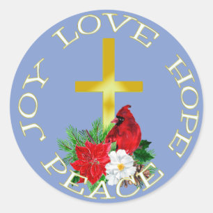 Gold Cross Christmas Bouquet Classic Round Sticker