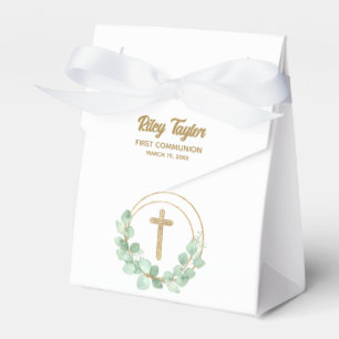 Gold Cross Eucalyptus First Communion Favor Box