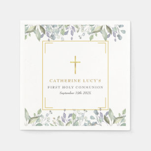 Gold Cross Floral First Holy Communion Napkin