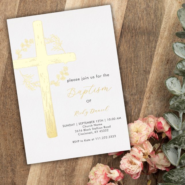 Gold Cross Floral Wreath Greenery Simple Baptism  (Creator Uploaded)