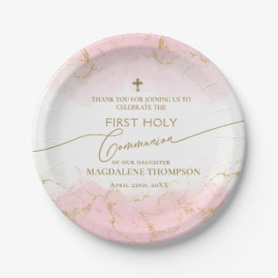 Gold Cross Girl Thank You First Holy Communion Paper Plate