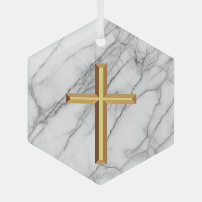 Gold Cross Glass Ornament (Front)