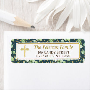 Gold Cross Glitter Greenery Return Address Label