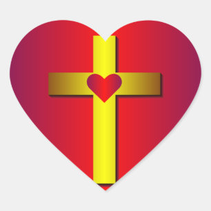 Gold Cross Heart Sticker