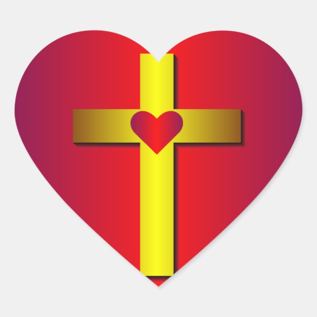 Gold Cross Heart Sticker (Front)